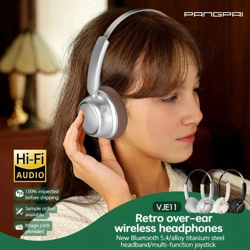 Ретровские беспроводные Bluetooth-наушники с металлическим оголовьем и долгим временем работы