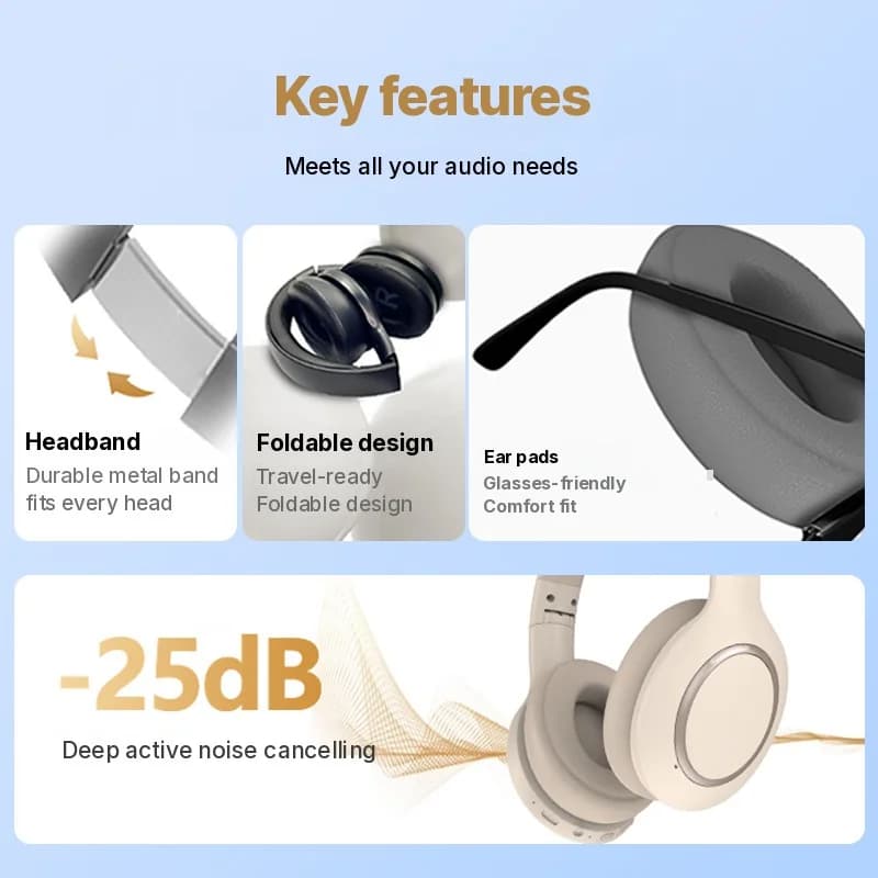 Bluetooth-наушники накладные с активным шумоподавлением и долгим временем работы