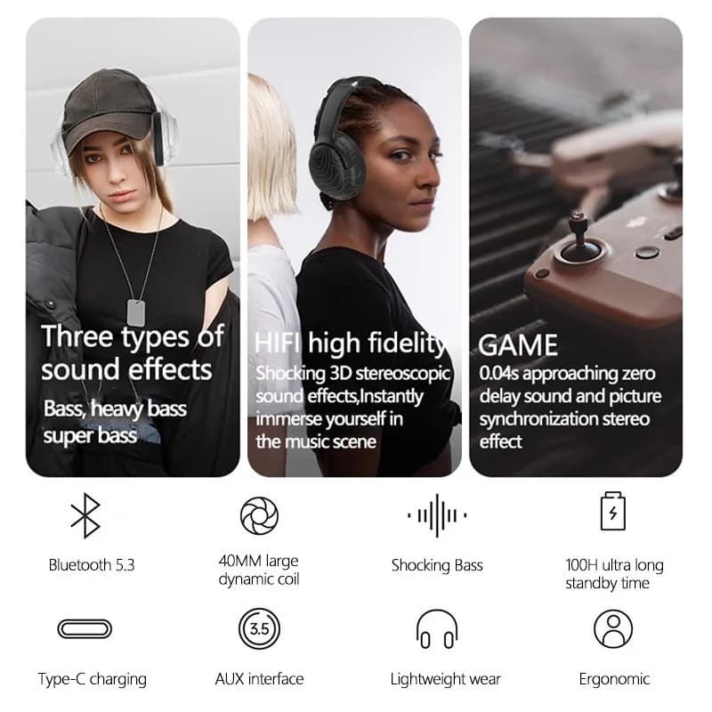 Беспроводные накладные Bluetooth-наушники с FM-радио и шумоподавлением