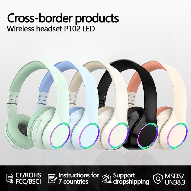Беспроводные Bluetooth-наушники с подсветкой LED, микрофоном